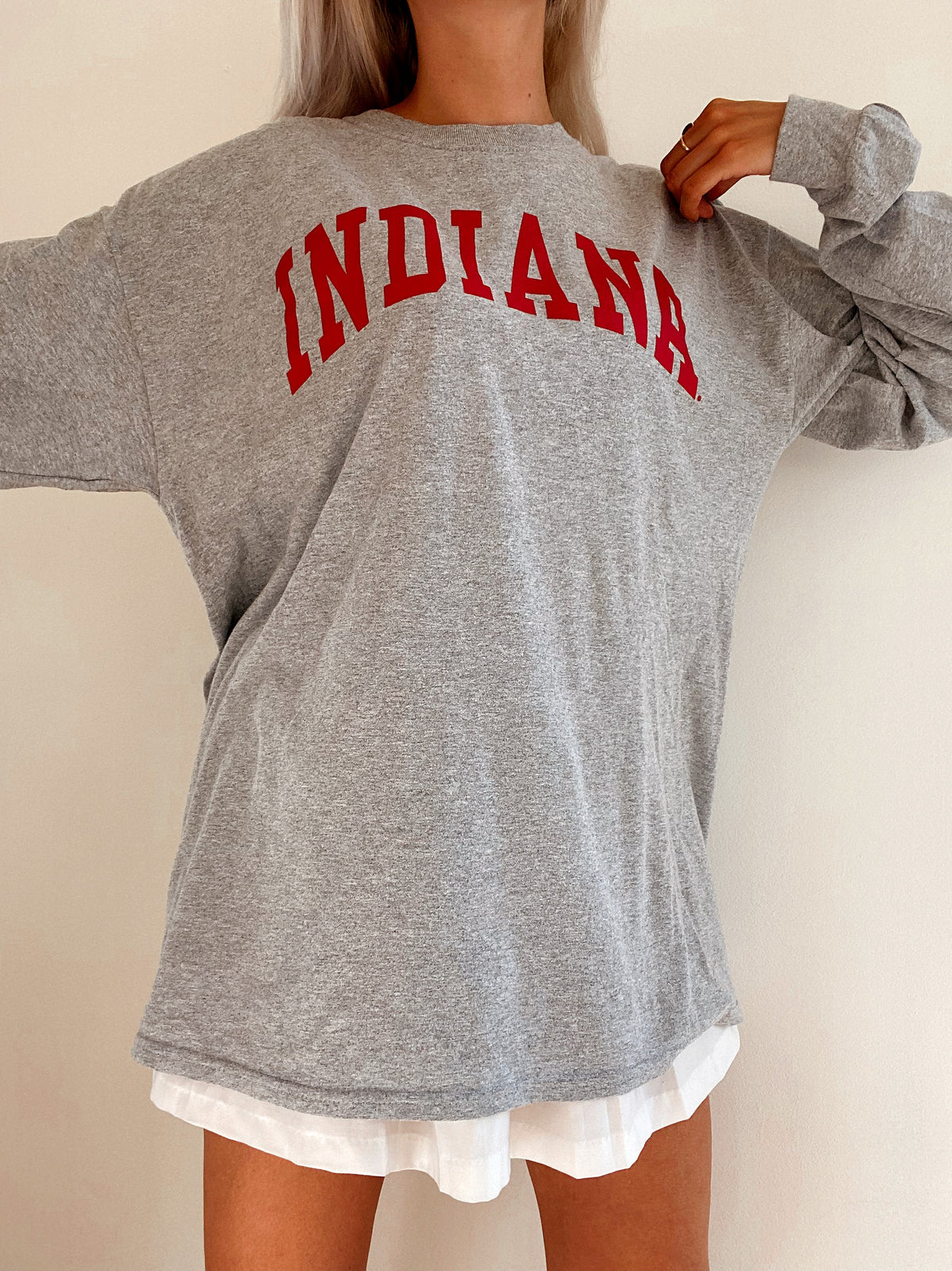 T-shirt long vintage USA gris et rouge Indiana XL