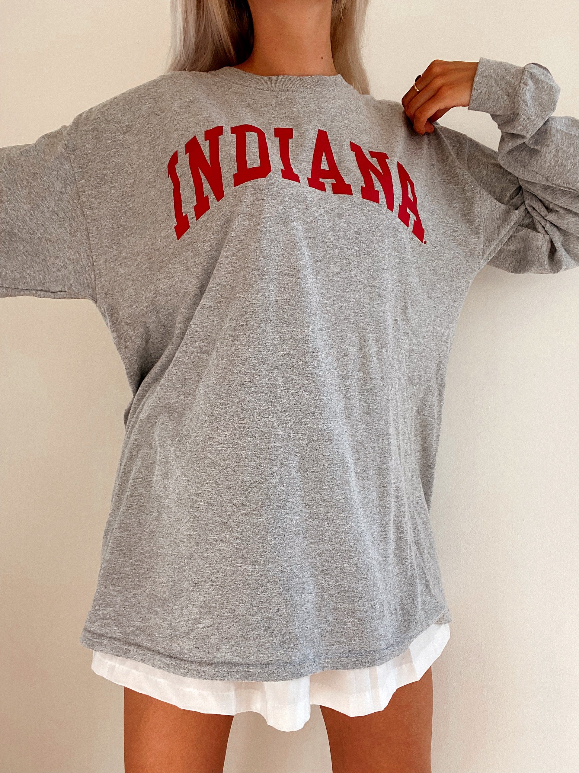 T-shirt long vintage USA gris et rouge Indiana XL