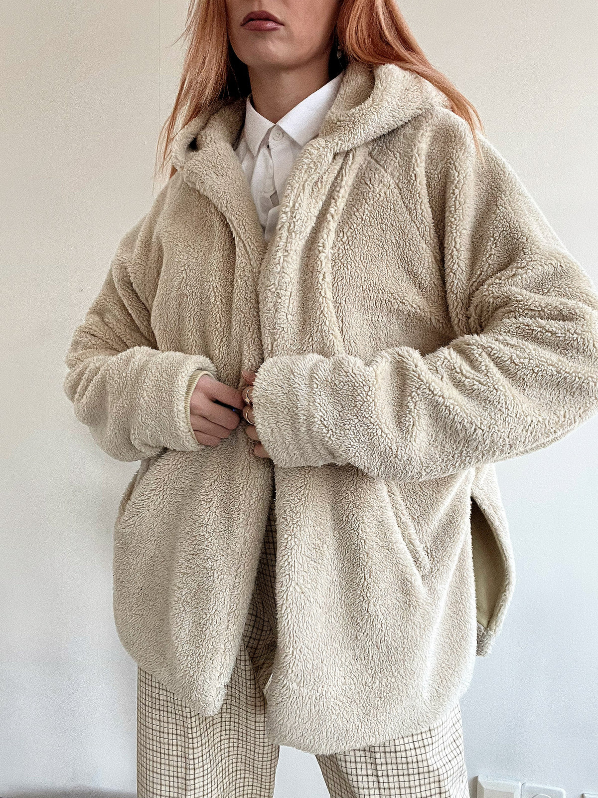 Cremefarbene Teddybär-/Fleecejacke XL
