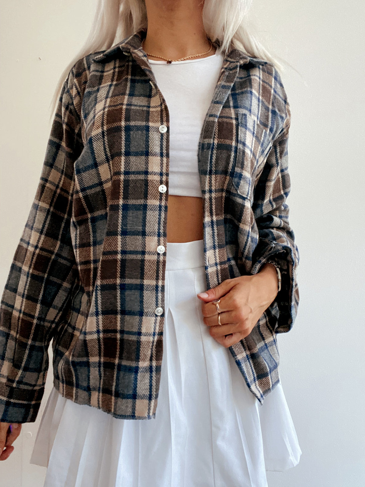 Chemise Vintage à carreaux brune S