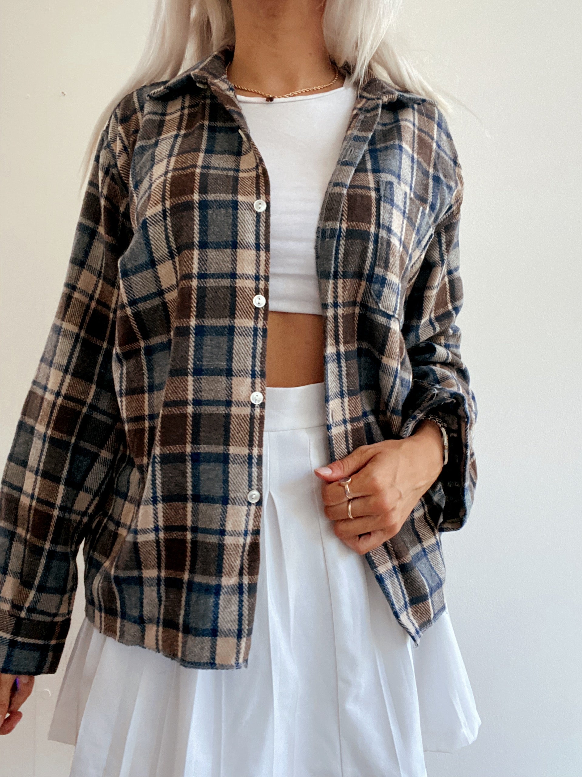 Chemise Vintage à carreaux brune S