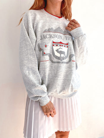 Pull vintage USA gris clair et rouge XL