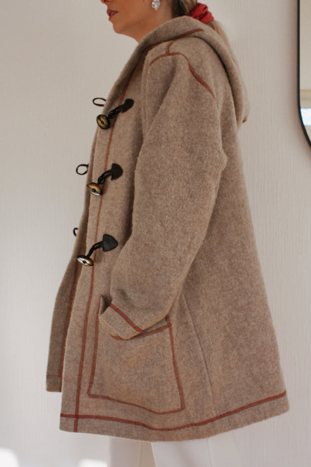 Manteau en laine à capuche taupe M