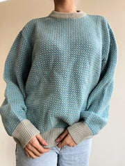Vintage-Pullover aus grauer und hellblauer Wolle