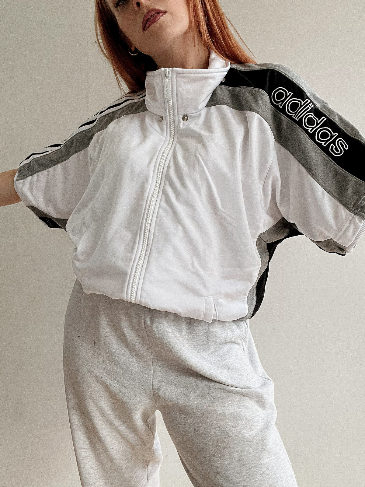 Gilet jogging vintage blanc et gris Adidas M