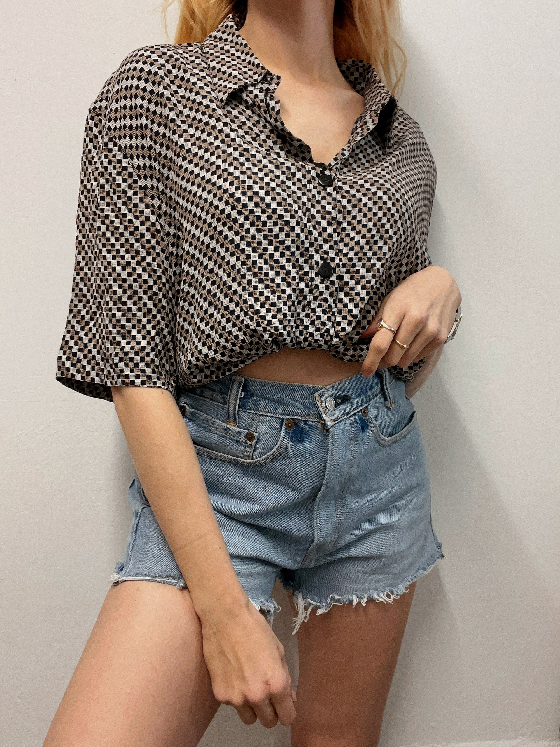 Chemise vintage 80’s 90’s noire et beige L