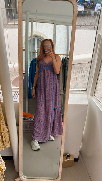 Robe vintage bleue à motifs L