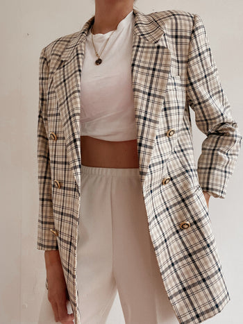 Veste blazer blanc cassé à carreaux boutons dorés  M