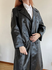 Trench coat noir vintage en cuir M/L