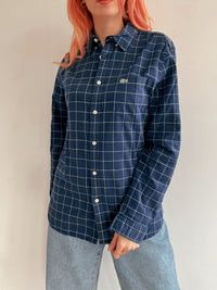 Chemise vintage Lacoste bleue foncée a carreaux S/M