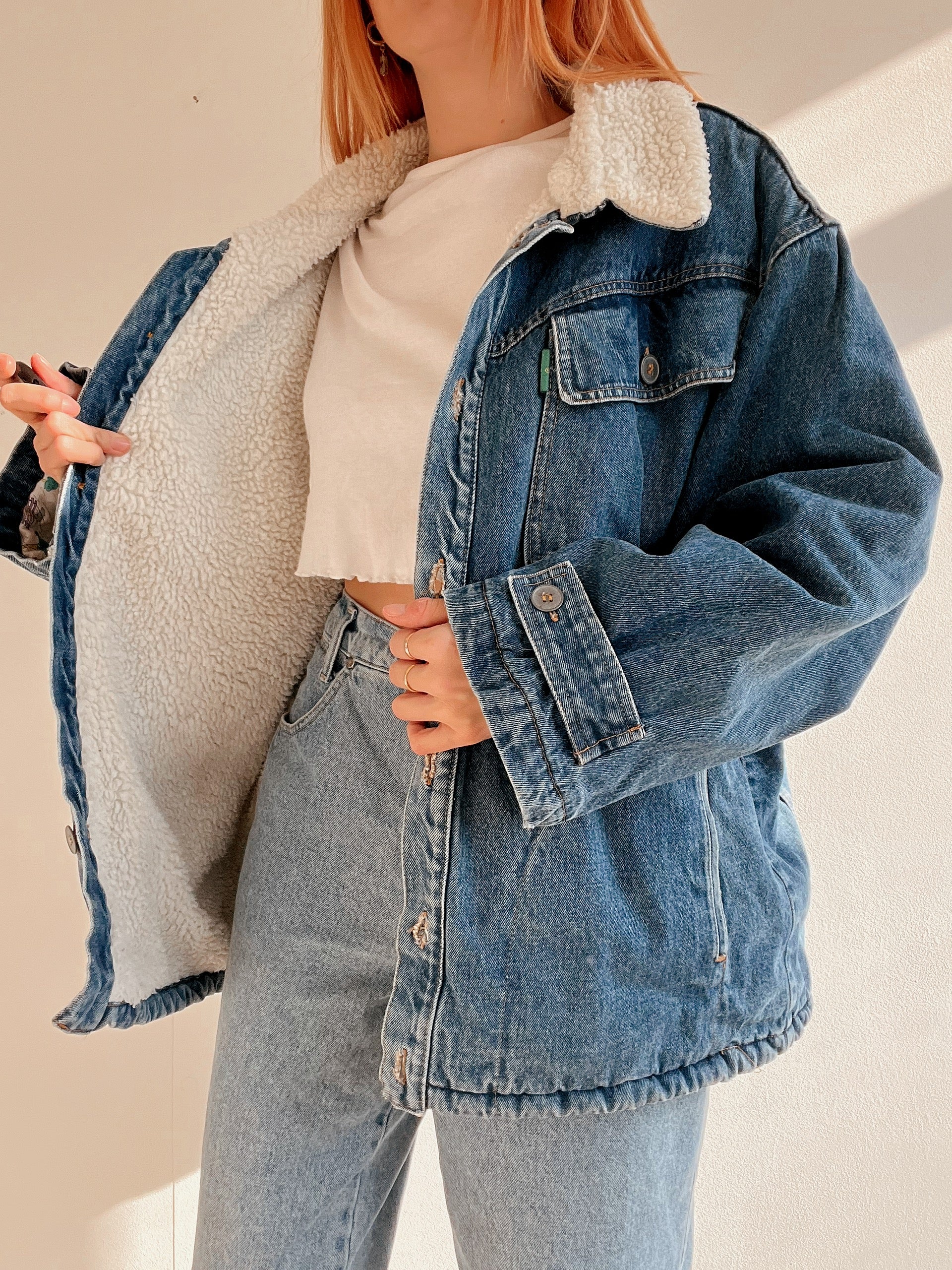 Veste en jeans vintage bleue intérieur mouton L