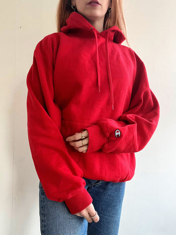 Pull vintage rouge à capuche Champion L