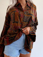 Chemise Vintage 80/90s marron à motifs