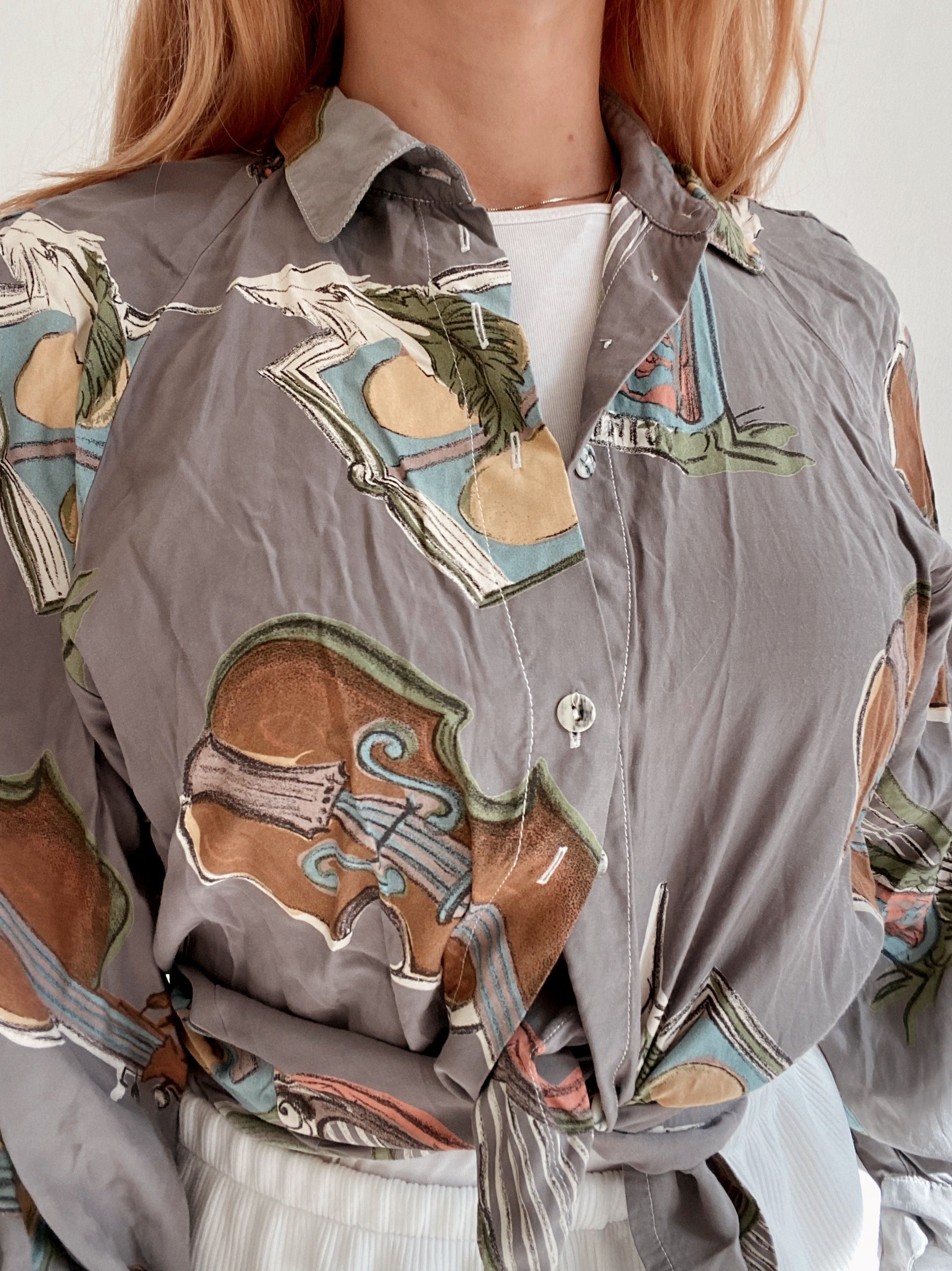 Chemise Vintage 80/90s taupe à motifs S