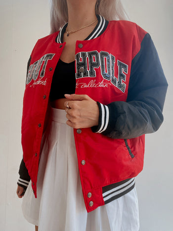 Veste bomber rouge et noire L