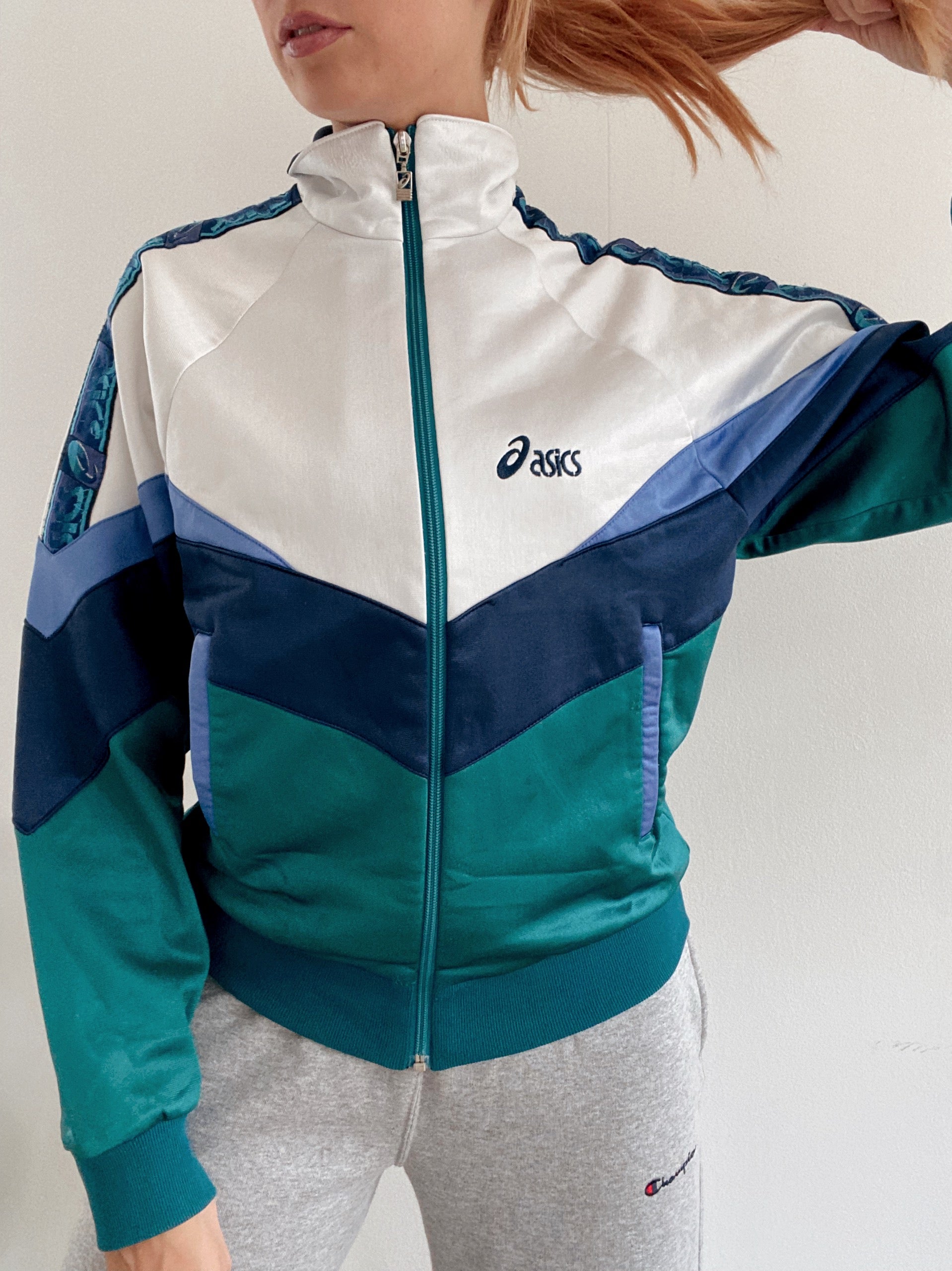 Veste de jogging vintage vert d’eau et bleue ASICS M