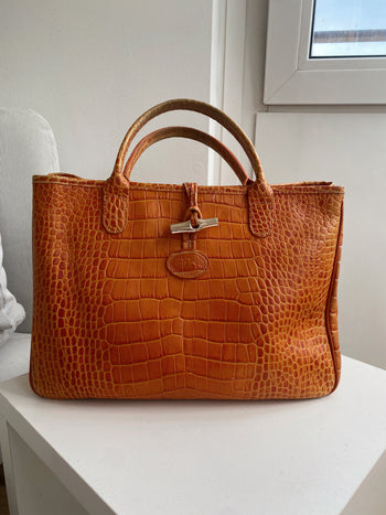 Sac à main en cuir orange Longchamp