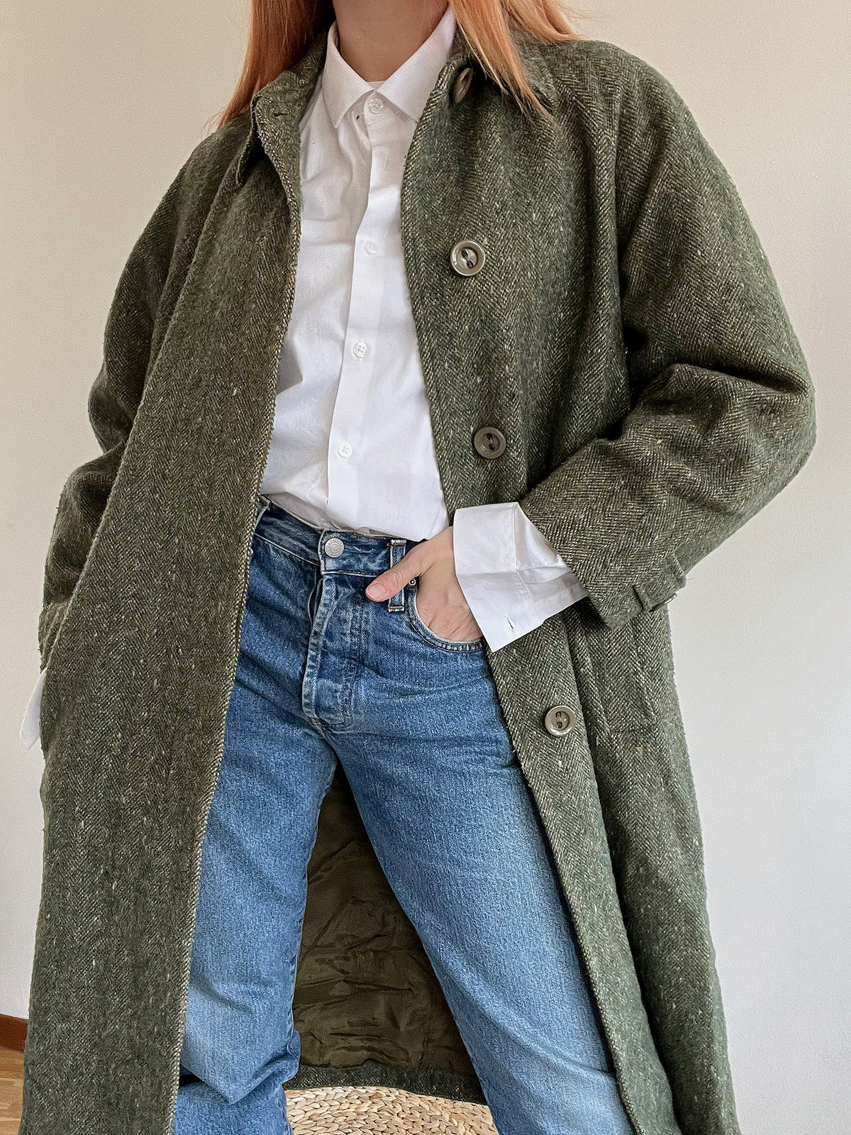 Vintage grüner Wollmantel M/L