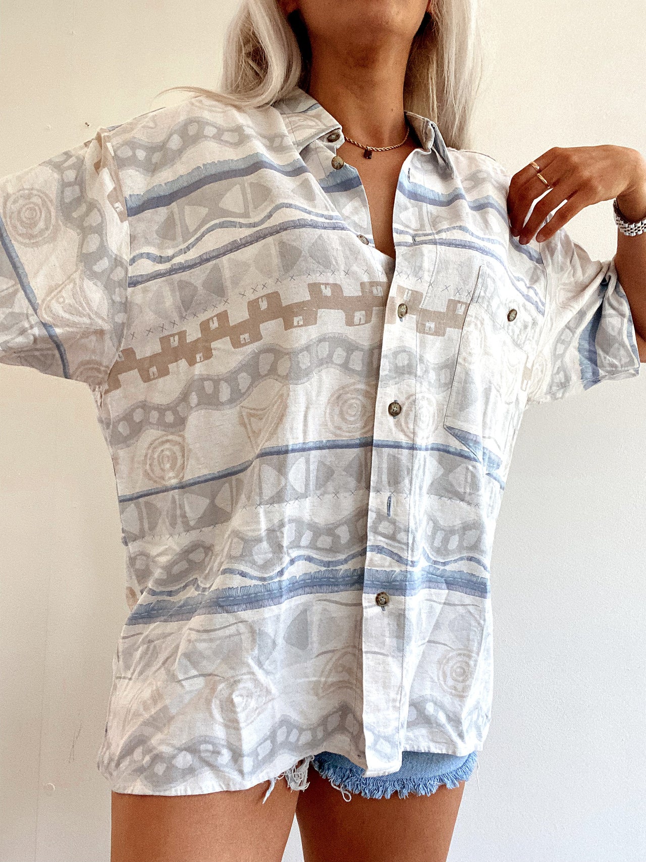 Chemise Vintage 80/90s blanc cassé/beige/bleue