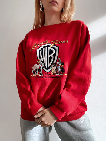 Pull vintage rouge Looney Tunes Brodé L