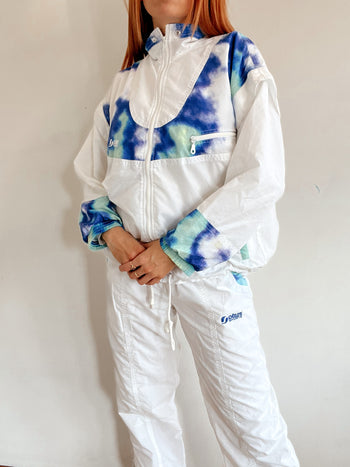 Ensemble tracksuit vintage jacket & jogging blanc et bleu S