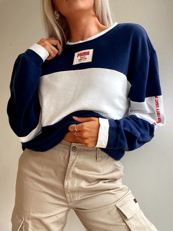 Pull vintage bleu et blanc Puma M