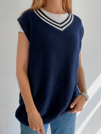 Gilet vintage sans manche en laine bleu foncé xL
