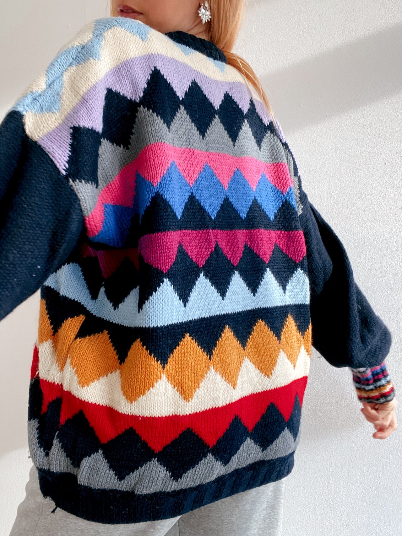 Pull vintage en laine multicolore XL