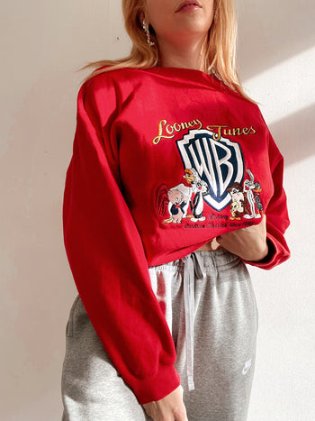 Pull vintage rouge Looney Tunes Brodé L