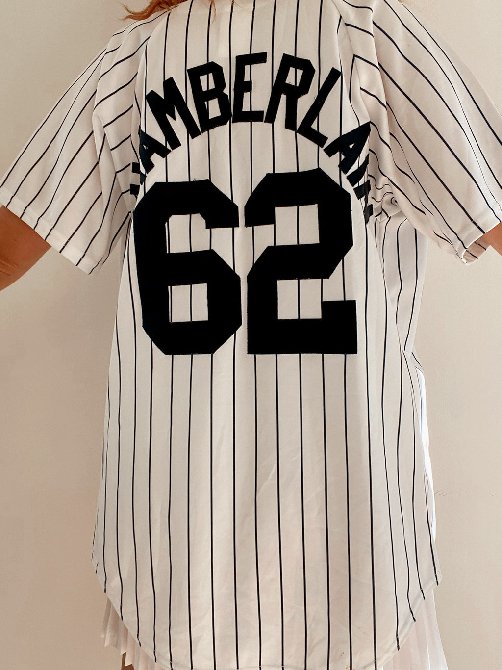 Weiß gestreiftes Baseballtrikot NY S