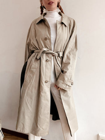 Trench coat vintage beige reversible laine khaki/brun L oversized