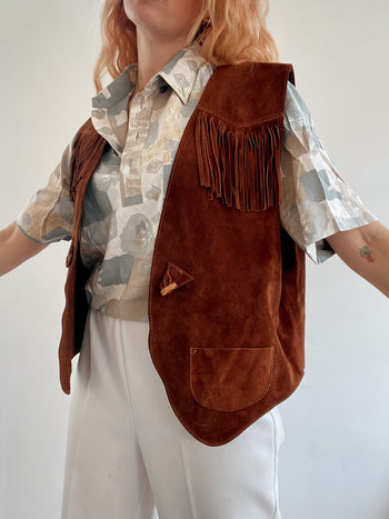 Gilet vintage indie brun en daim M/L