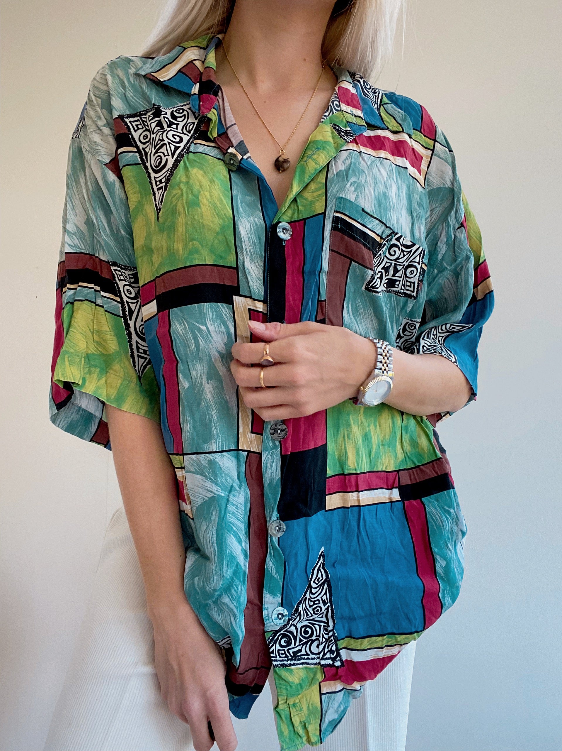 Chemise Vintage 80/90s multicolore motifs géométriques