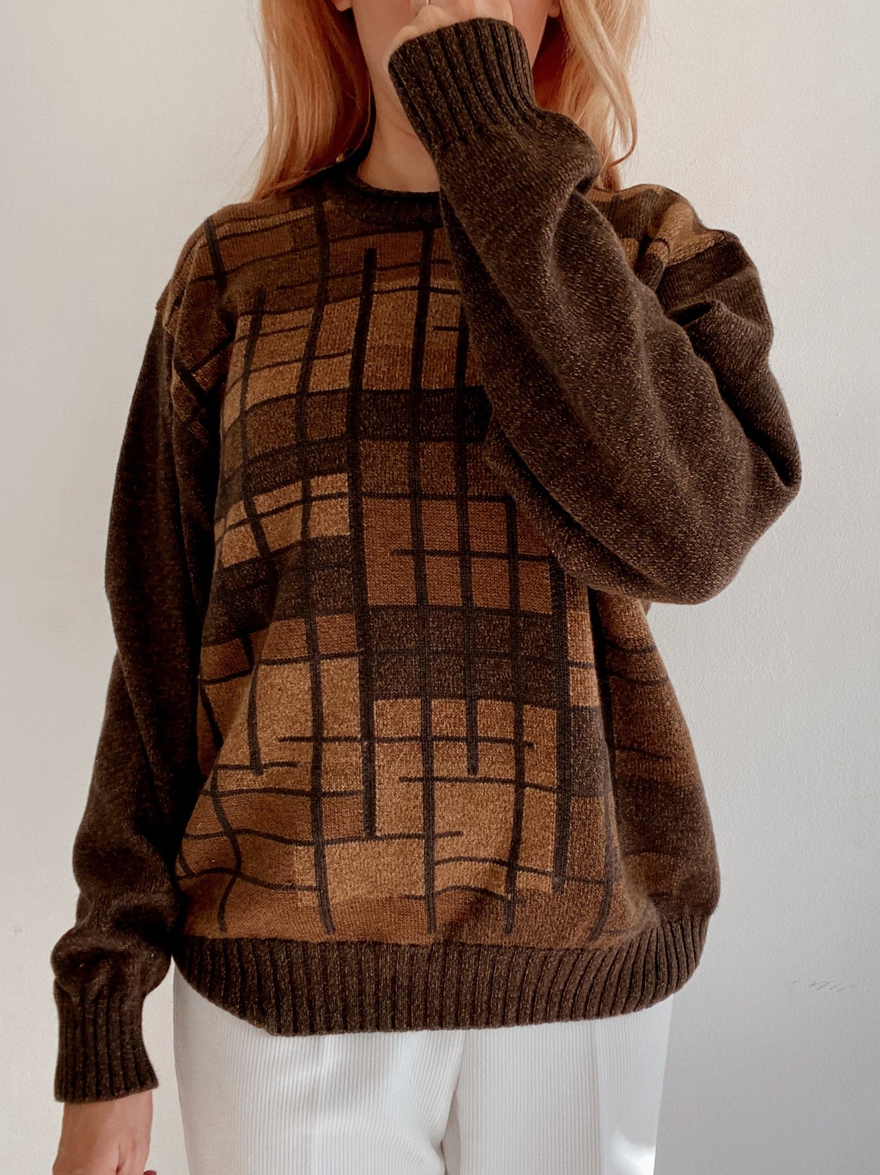 Pull vintage en laine marron  M/L