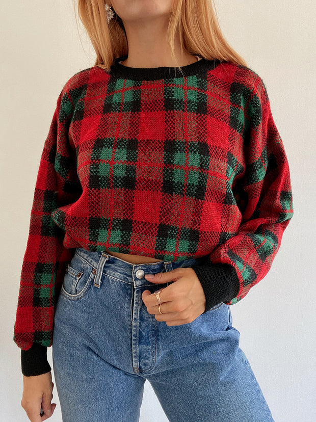 Vintage-Pullover aus roter und grüner Wolle