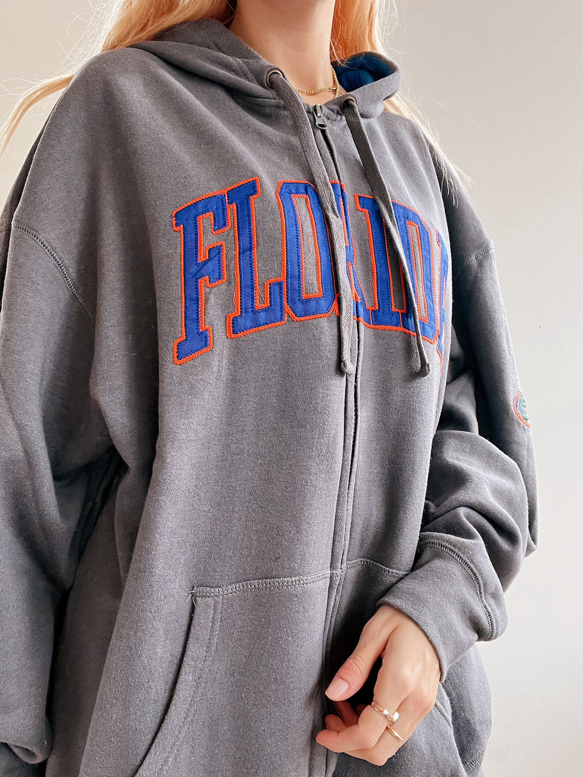 White and blue jacket with orange collar Adidas XL