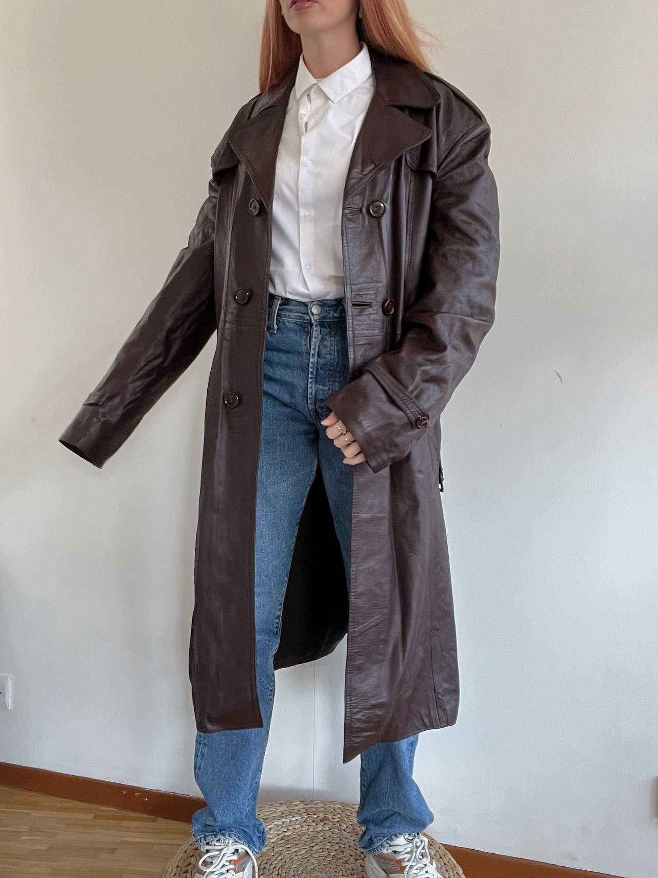 Trench coat bordeaux vintage en cuir L