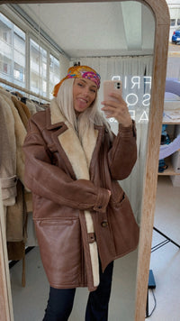 Manteau brun mouton retourné blanc cassé oversized XL