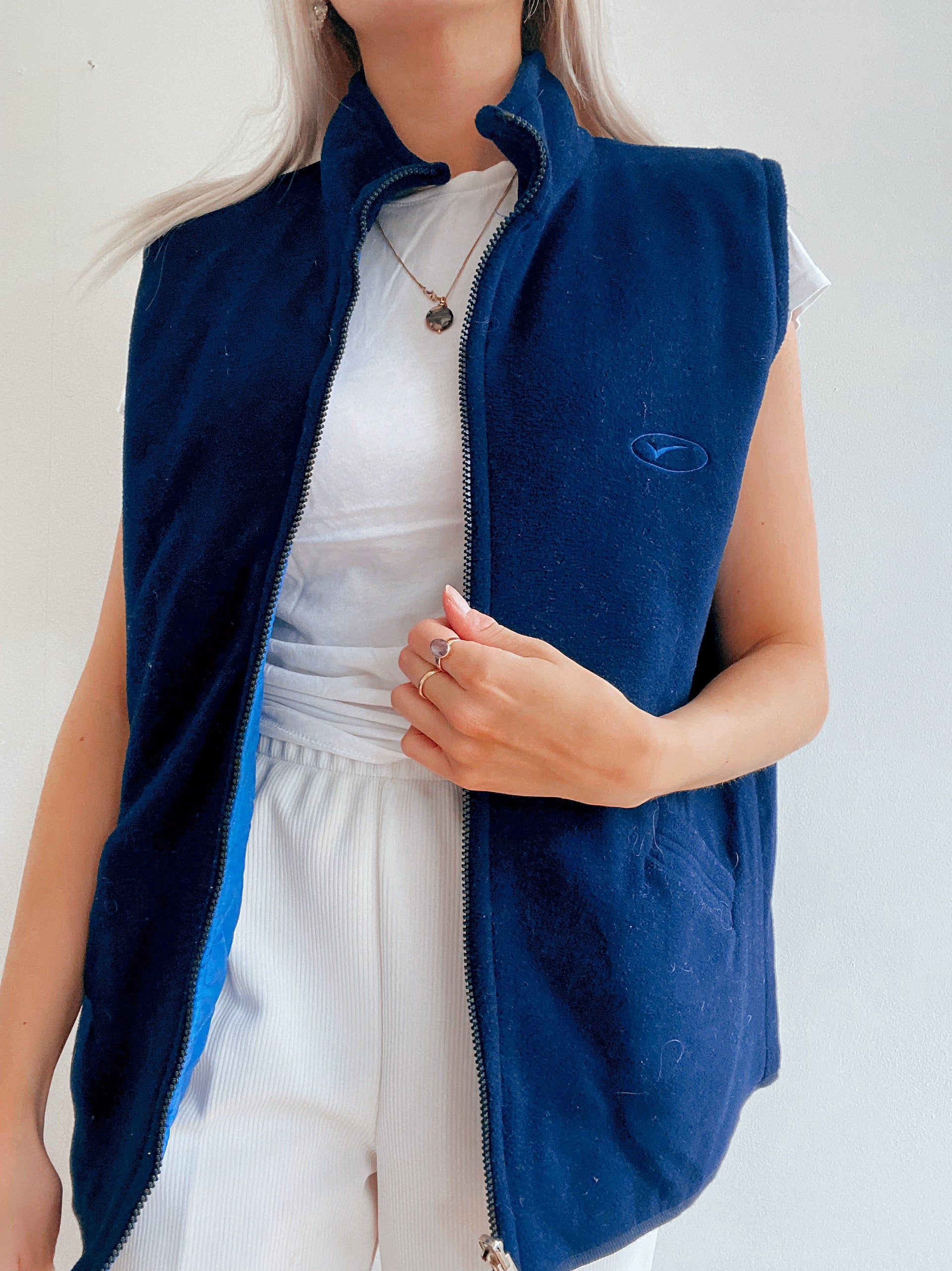 Gilet vintage sans manches réversible matelassé bleu   L
