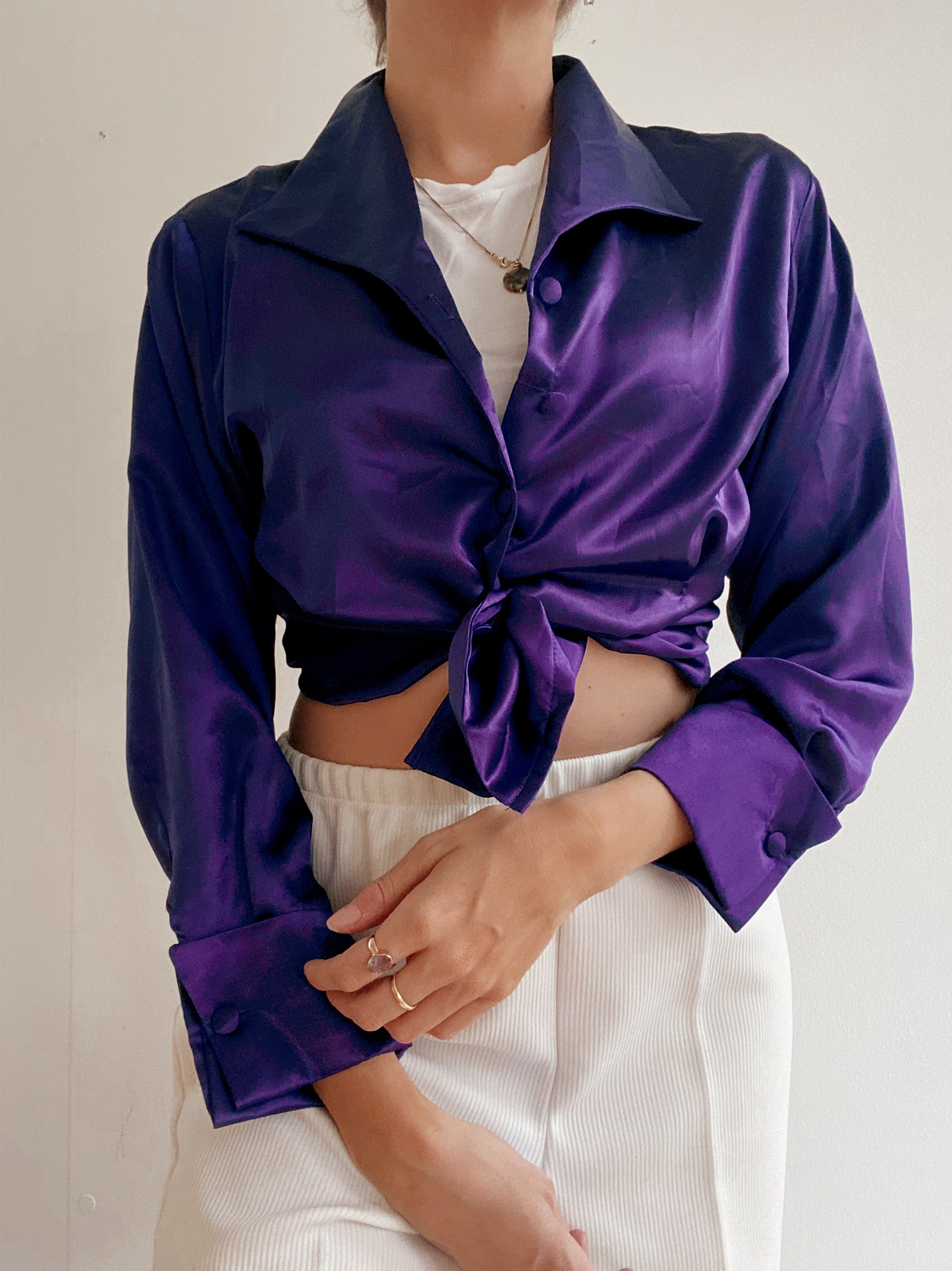 Chemise Vintage 80/90s violette en satin S