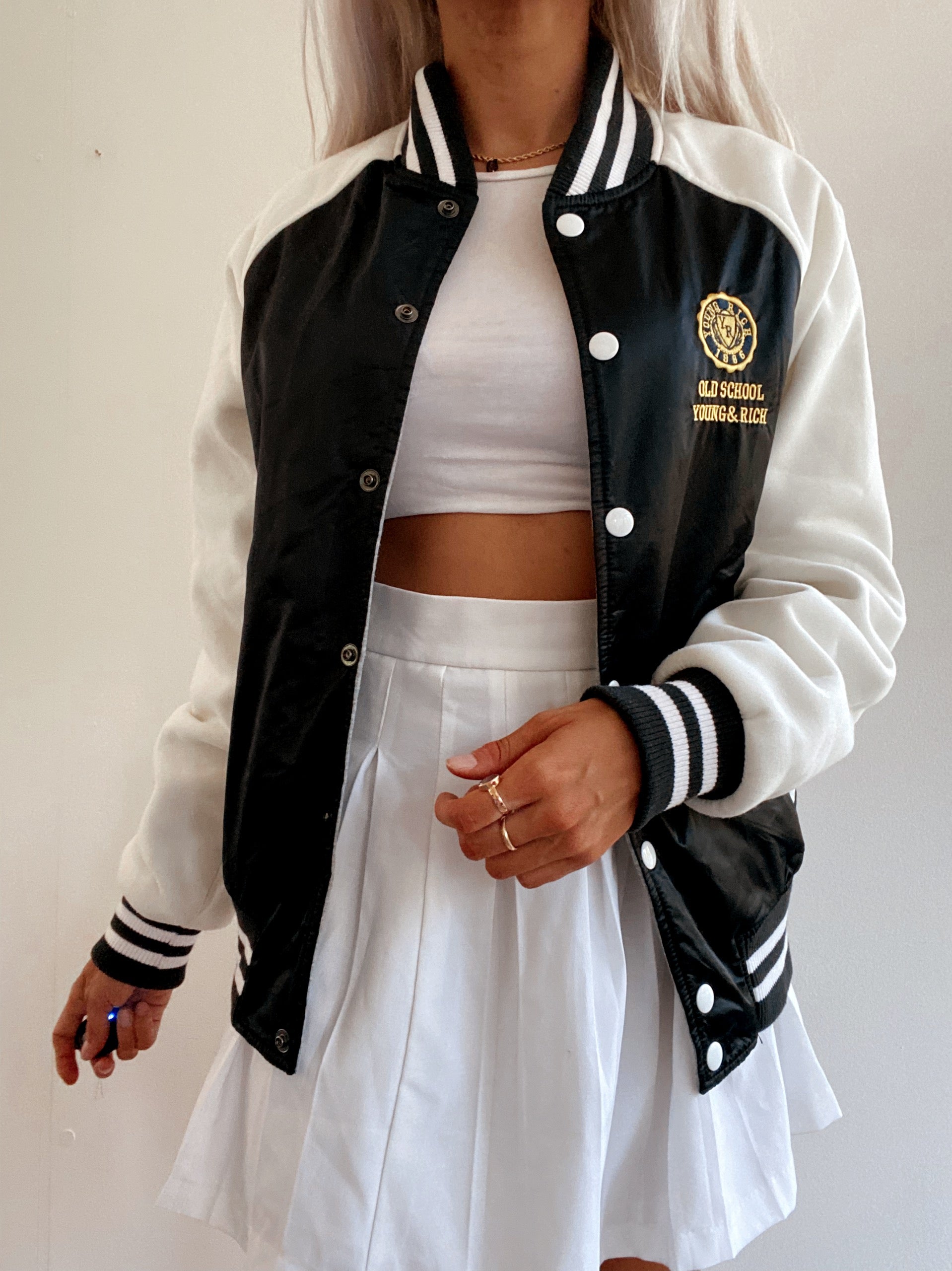 USA Wende-College-Bomberjacke in Schwarz/Grau
