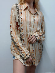 Chemise vintage 80’s 90’s beige gris et orange