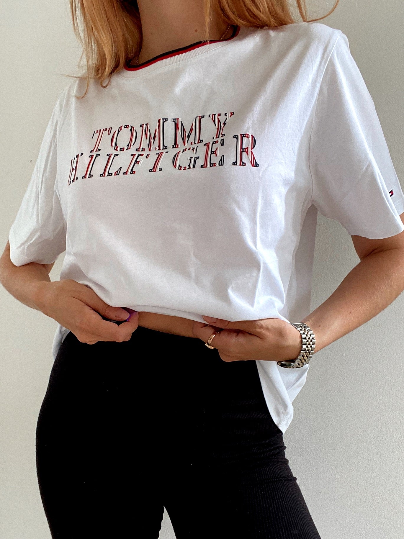 T-shirt vintage blanc bleue rouge Tommy Hilfiger XL