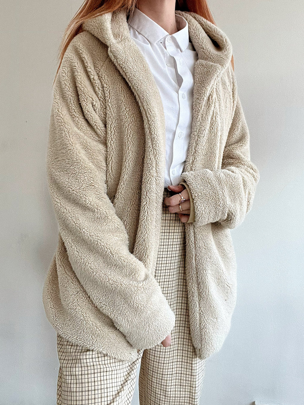 Cremefarbene Teddybär-/Fleecejacke XL