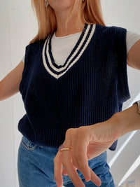 Gilet vintage sans manche en laine bleu foncé xL