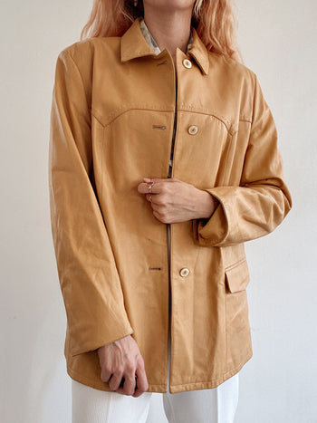 Veste en cuir mi-long camel M