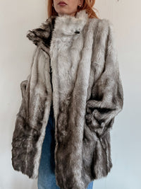 Vintage graue Yeti-Kunstpelzjacke M