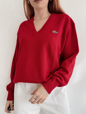 Pull vintage Lacoste rouge en laine