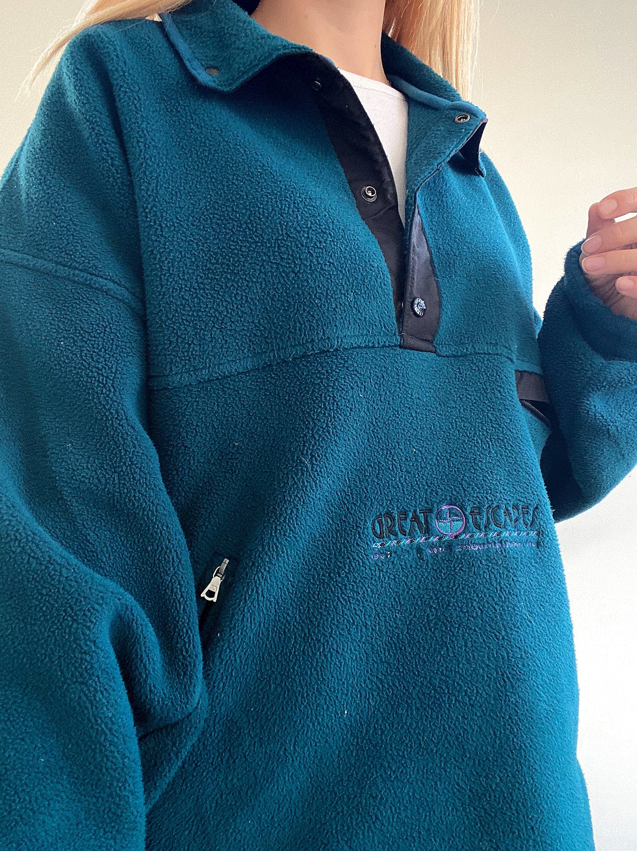 Vintage entenblauer Fleecepullover XL