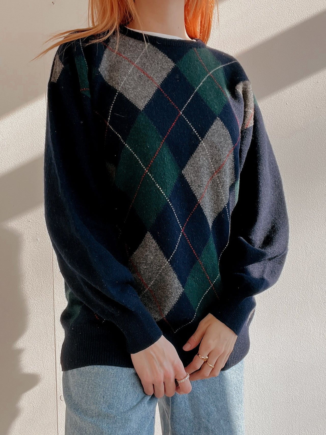 Pull vintage en laine bleu foncé M